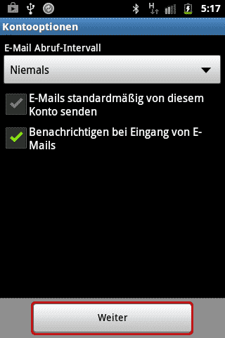Emailkonto einrichten Android POP3 SSL Schritt 7 Emailkonto einrichten Android POP3 SSL Schritt 7