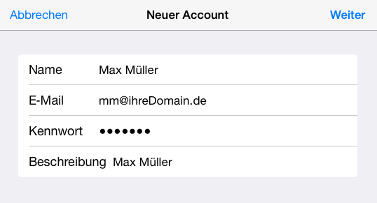 Emailkonto einrichten iPad IMAP SSL Schritt 4