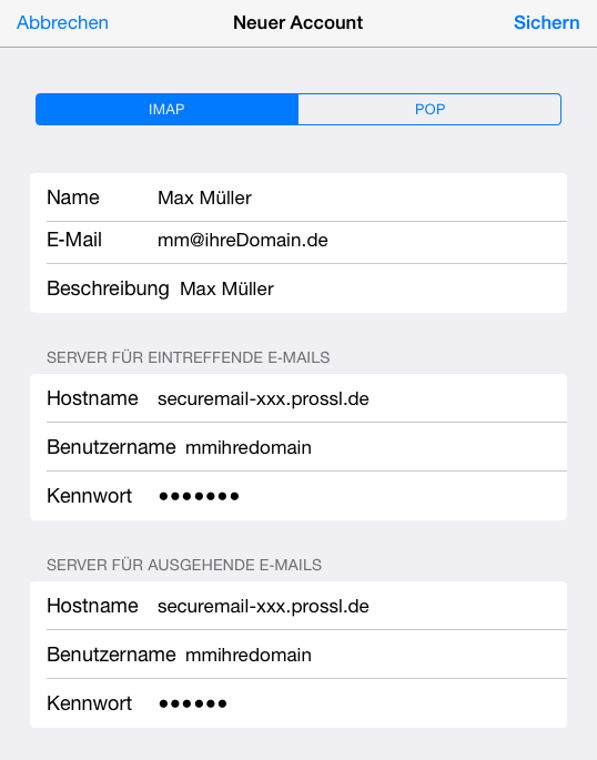 Emailkonto einrichten iPad IMAP SSL Schritt 5