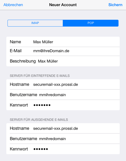 Emailkonto einrichten iPad POP3 SSL Schritt 5 Emailkonto einrichten iPad POP3 SSL Schritt 5
