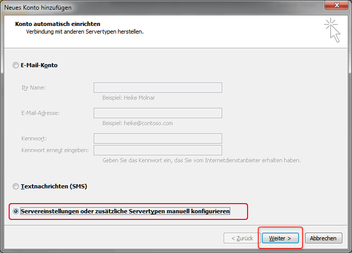 Emailkonto einrichten Outlook IMAP SSL Schritt 2