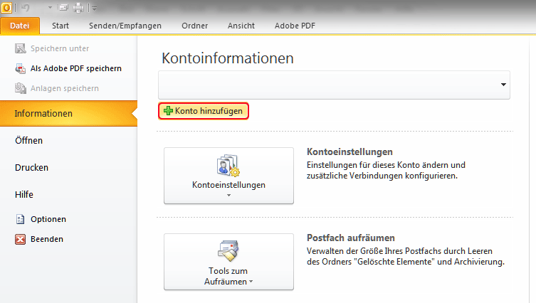 Emailkonto einrichten Outlook POP3 SSL Schritt1